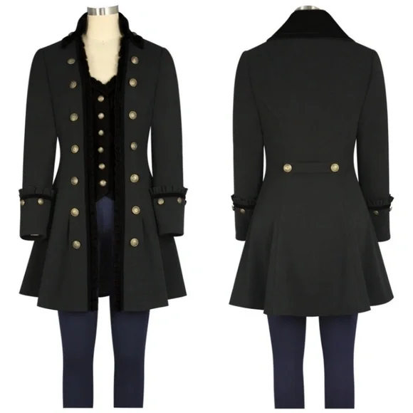 Steampunk Velvet Trim Jacket Trench Coat.BNWOT. Never worn. Size L - Picture 2 of 6